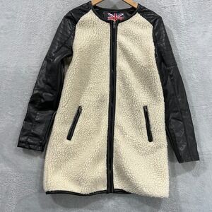 VTG Miss London Jacket Women's L Faux‎ Leather Sherpa Long Motorcycle Grunge